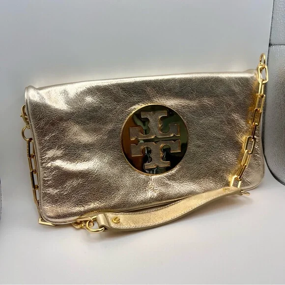 Tory Burch Gold Metallic Clutch Bag - Picture 2 of 12
